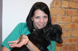 Bišu Dārzs veterinārārsts ar suni
